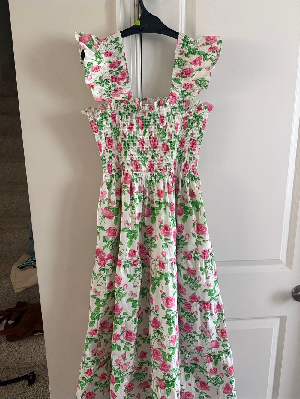 Hill House Floral Smocked Midi Dress in Pink and Green S - Picture 4 of 9